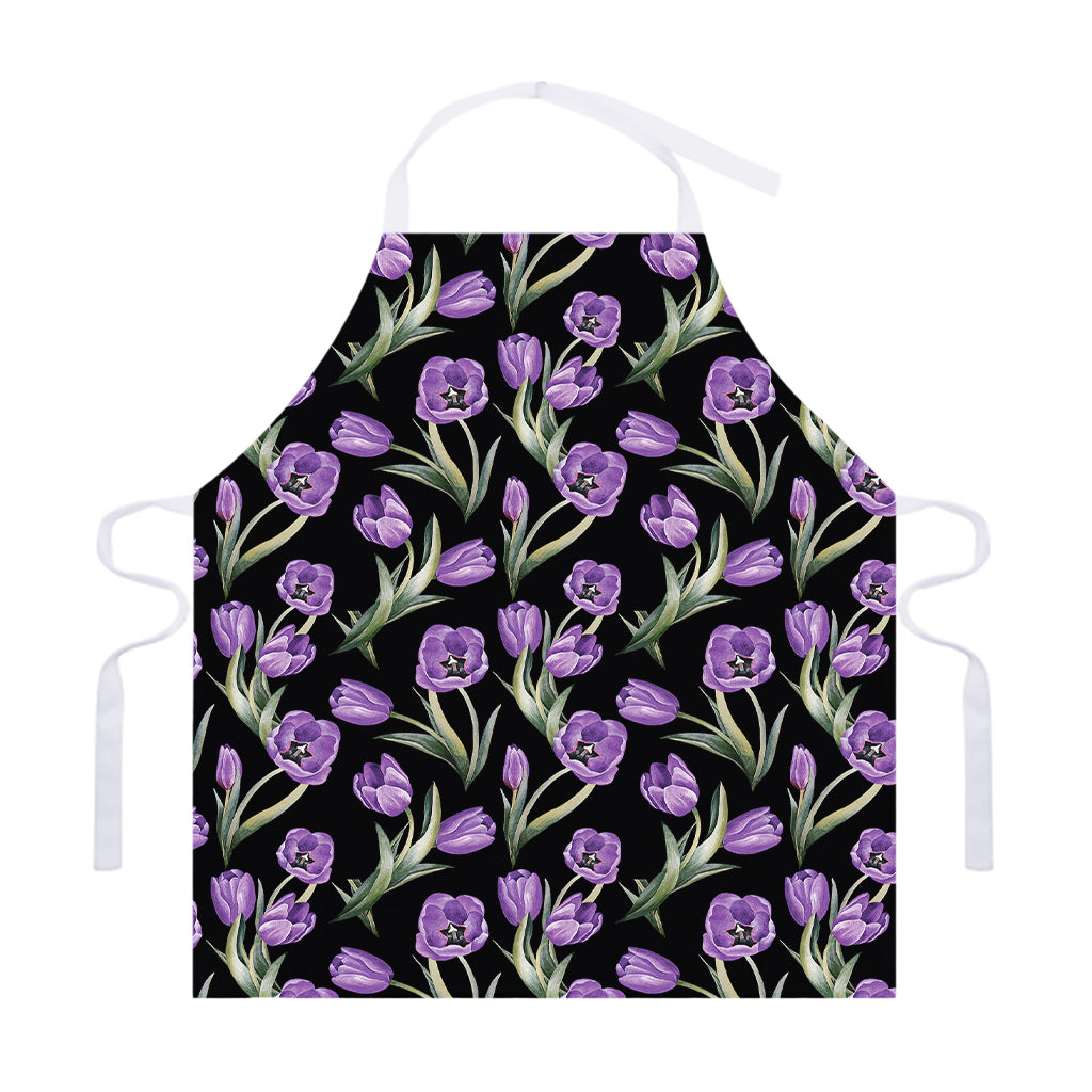 Purple Watercolor Tulip Pattern Print Adjustable Apron