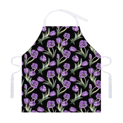 Purple Watercolor Tulip Pattern Print Adjustable Apron