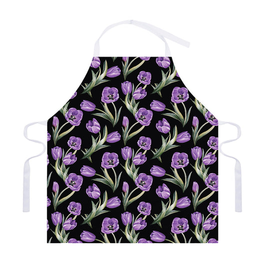 Purple Watercolor Tulip Pattern Print Adjustable Apron