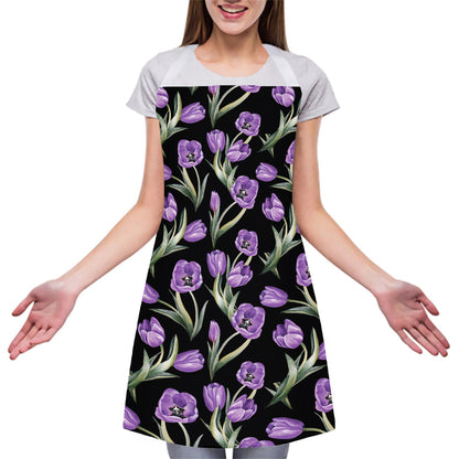 Purple Watercolor Tulip Pattern Print Adjustable Apron