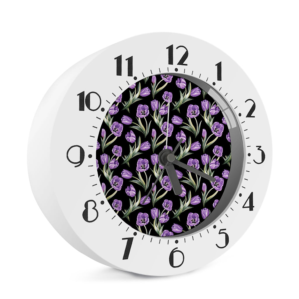 Purple Watercolor Tulip Pattern Print Alarm Clock