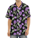 Purple Watercolor Tulip Pattern Print Aloha Shirt