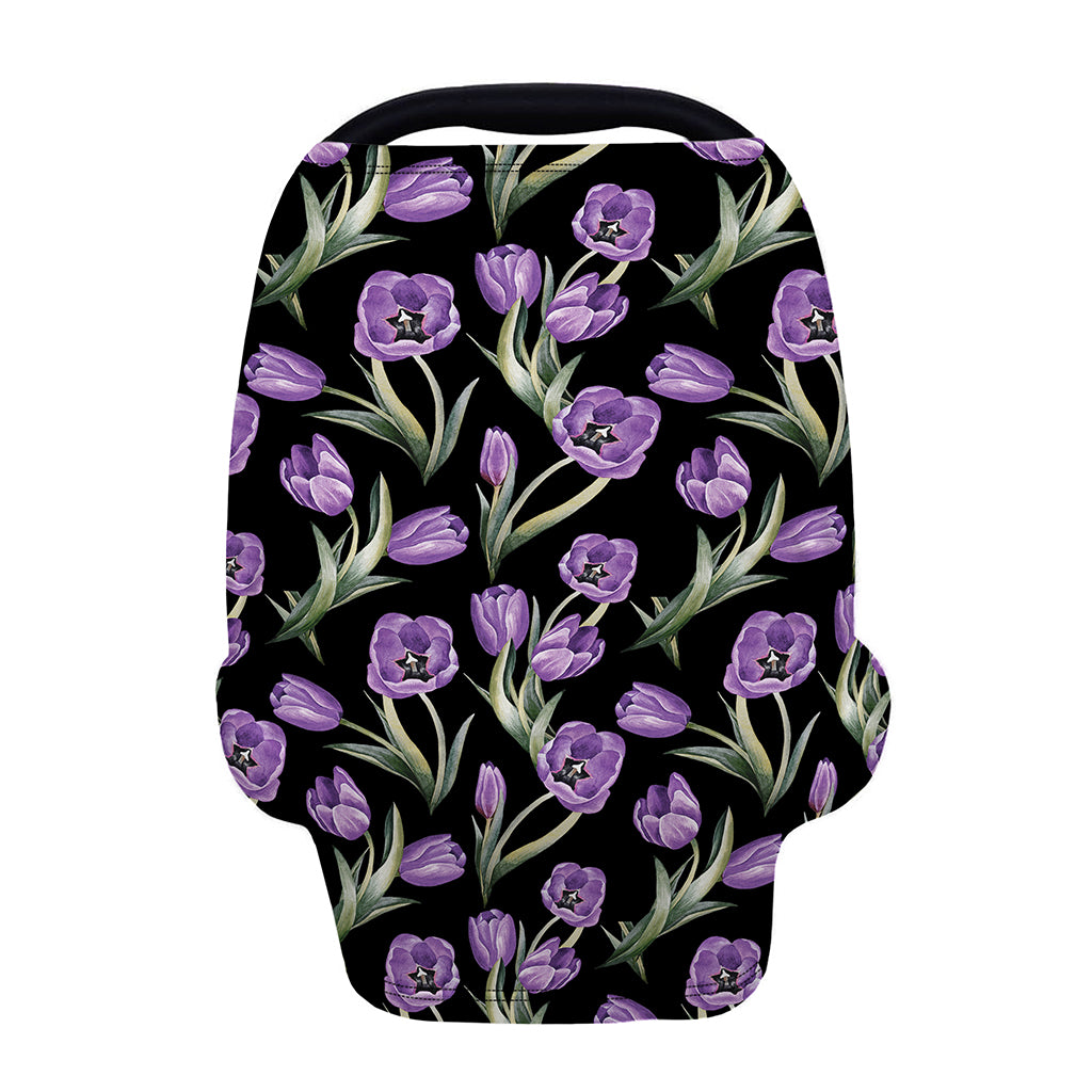 Purple Watercolor Tulip Pattern Print Baby Seat Cover