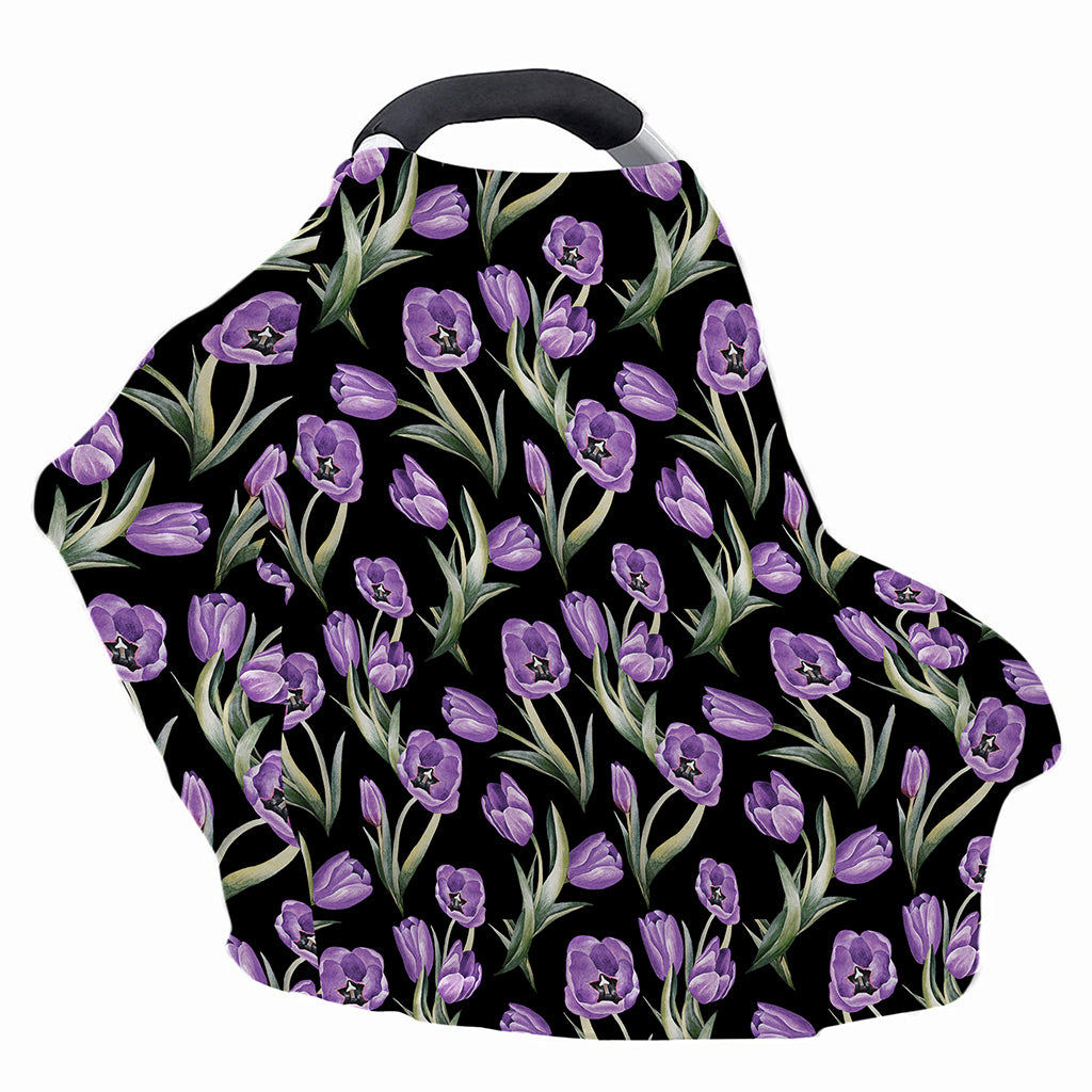 Purple Watercolor Tulip Pattern Print Baby Seat Cover