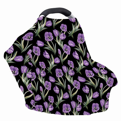 Purple Watercolor Tulip Pattern Print Baby Seat Cover