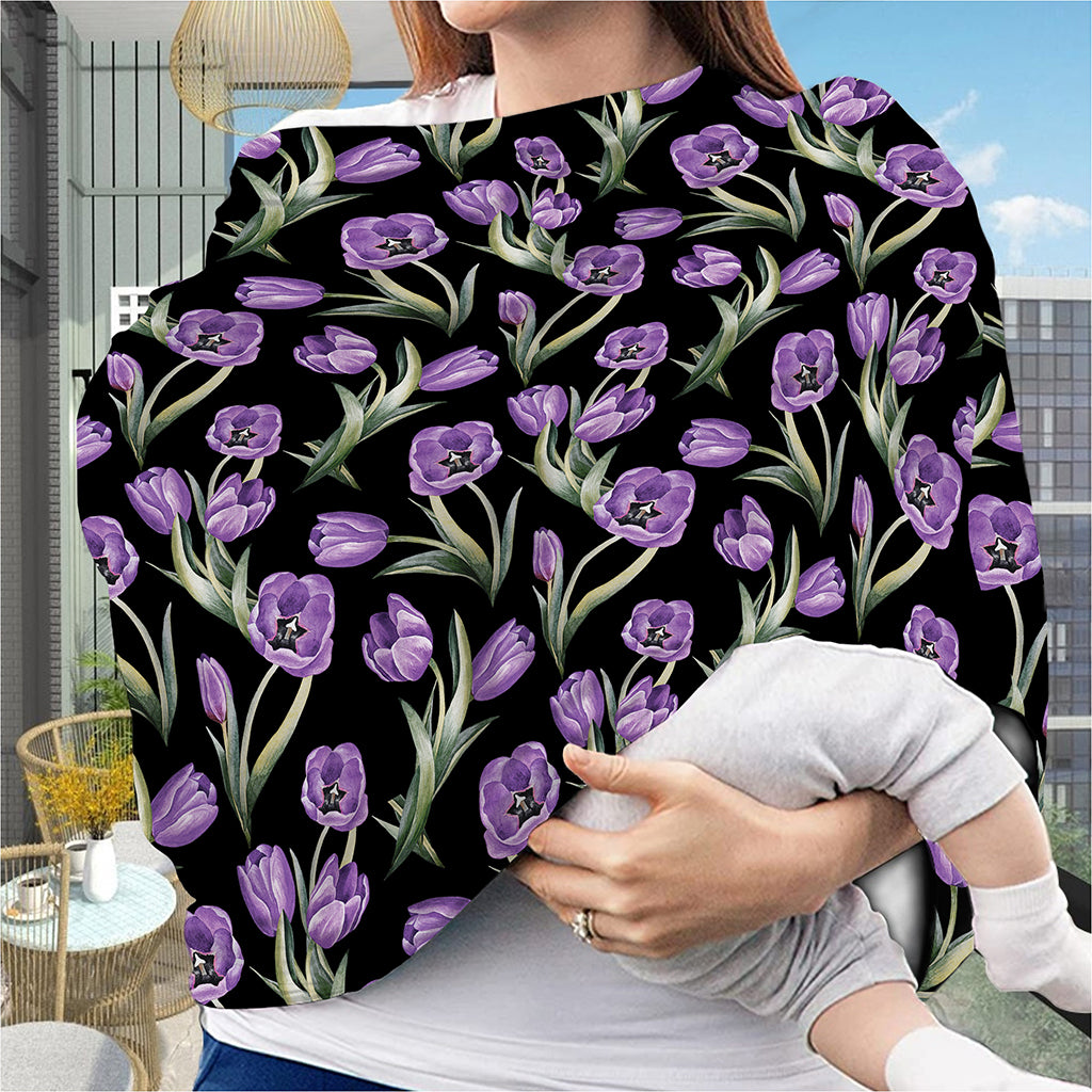 Purple Watercolor Tulip Pattern Print Baby Seat Cover