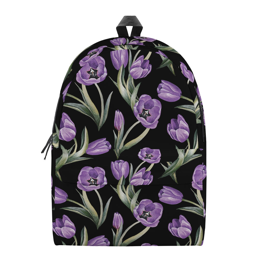 Purple Watercolor Tulip Pattern Print Backpack