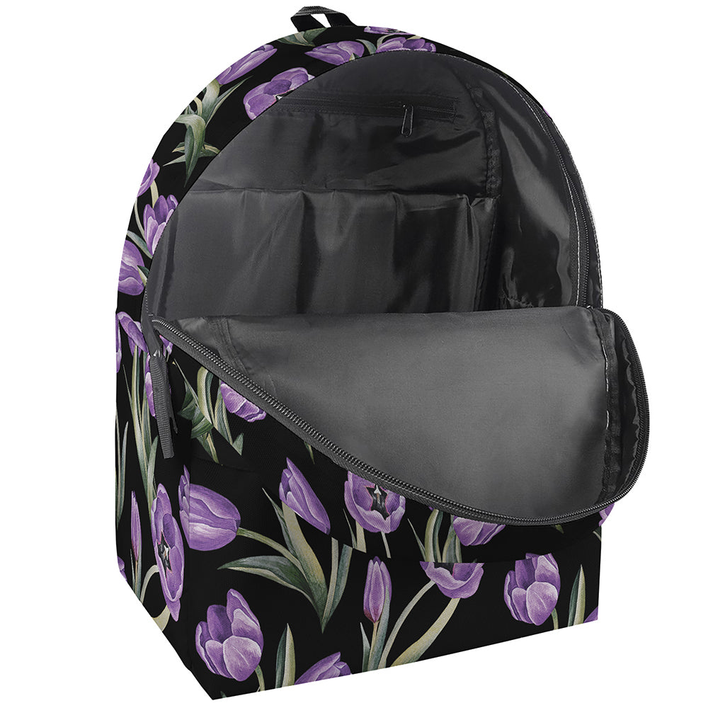 Purple Watercolor Tulip Pattern Print Backpack