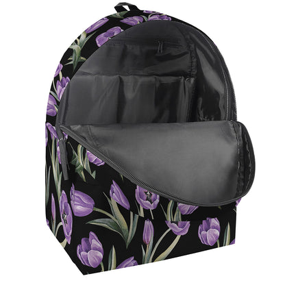 Purple Watercolor Tulip Pattern Print Backpack