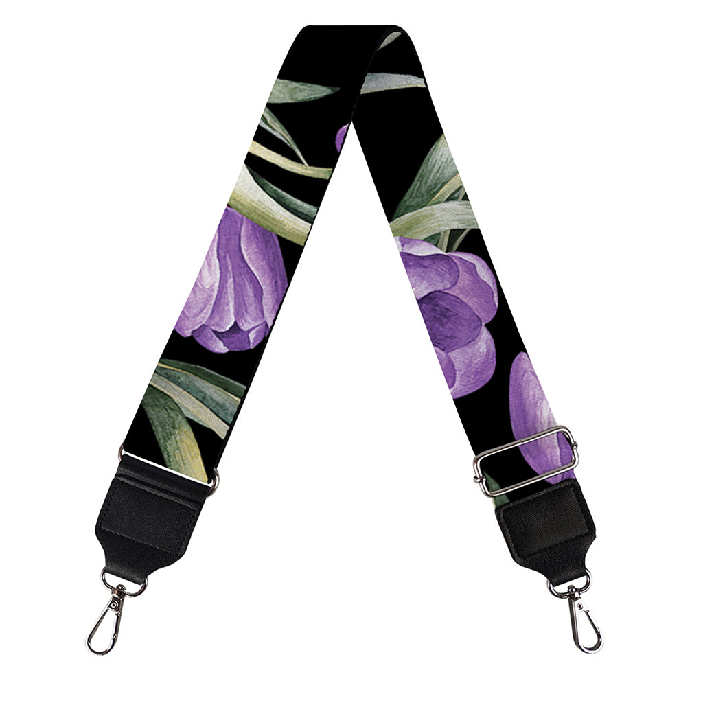 Purple Watercolor Tulip Pattern Print Bag Strap