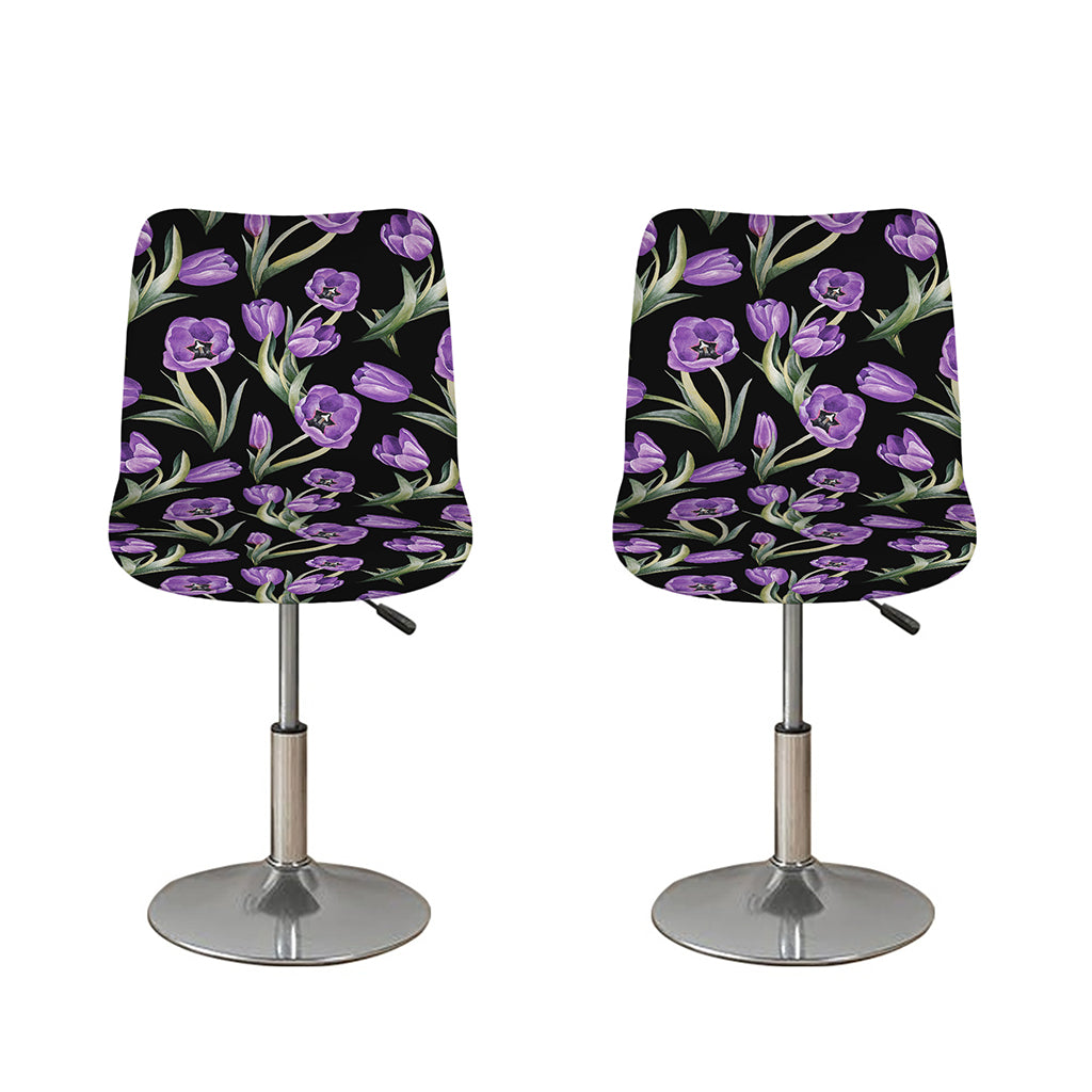 Purple Watercolor Tulip Pattern Print Bar Stool Covers