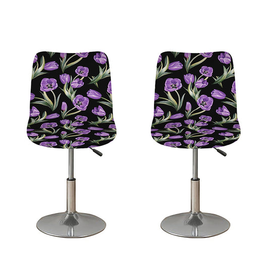 Purple Watercolor Tulip Pattern Print Bar Stool Covers