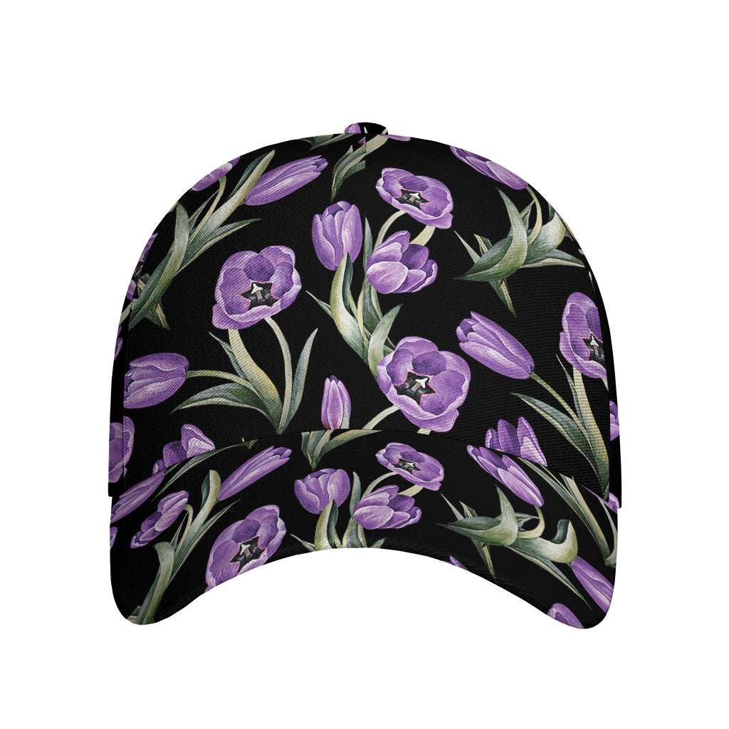 Purple Watercolor Tulip Pattern Print Baseball Cap