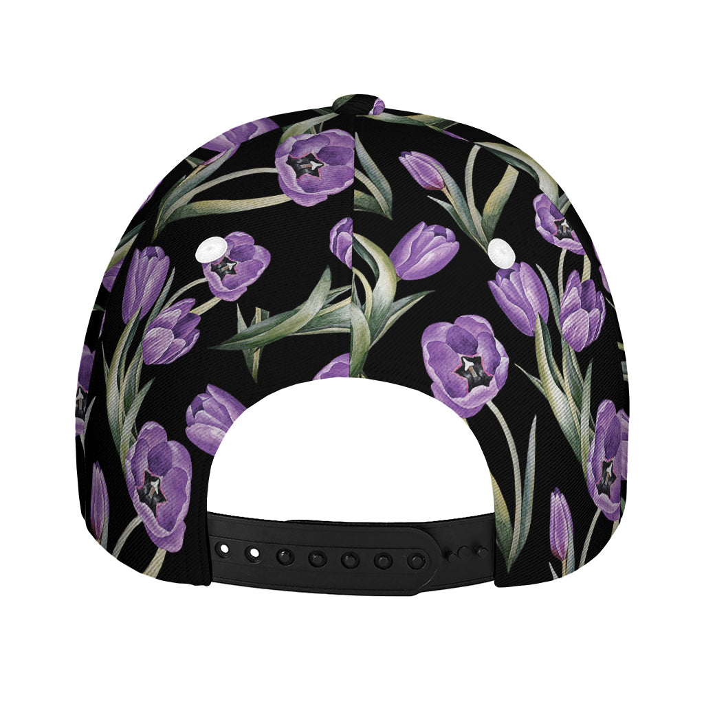 Purple Watercolor Tulip Pattern Print Baseball Cap