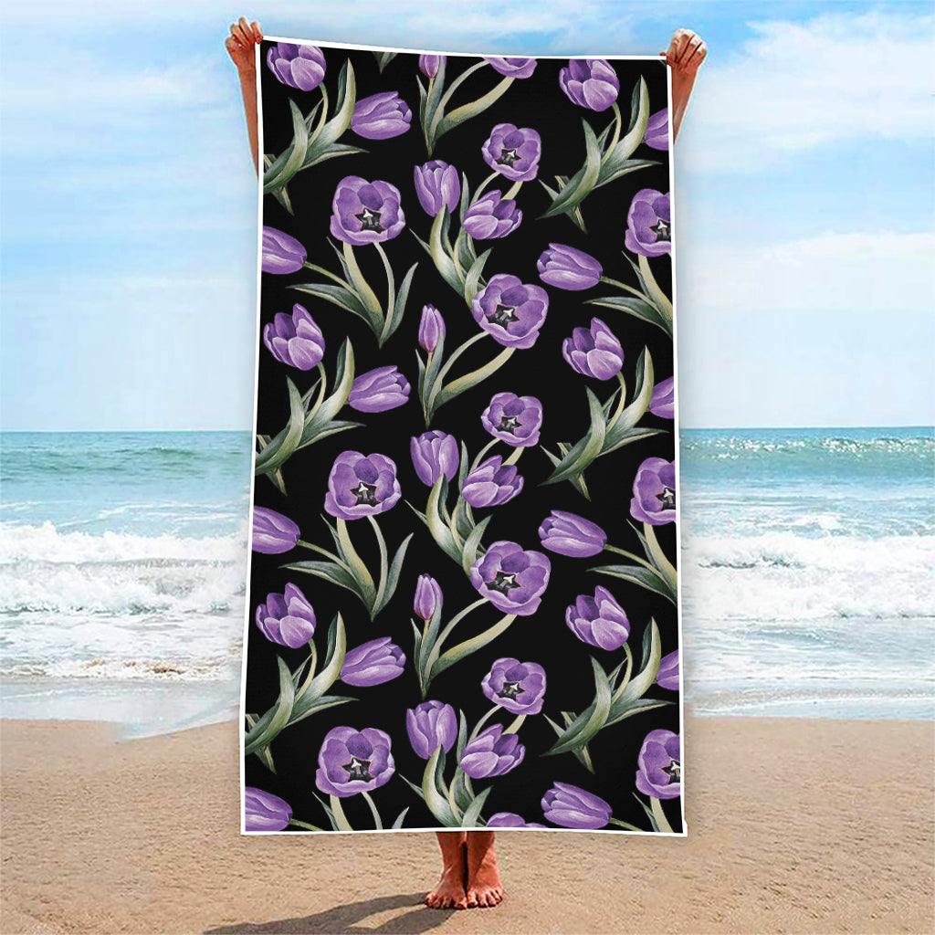 Purple Watercolor Tulip Pattern Print Beach Towel