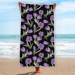 Purple Watercolor Tulip Pattern Print Beach Towel