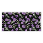 Purple Watercolor Tulip Pattern Print Beach Towel