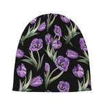 Purple Watercolor Tulip Pattern Print Beanie