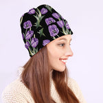 Purple Watercolor Tulip Pattern Print Beanie