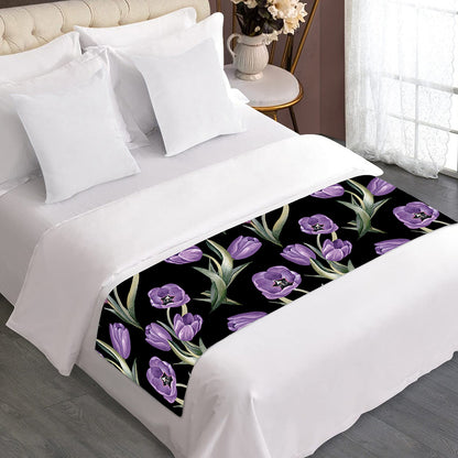 Purple Watercolor Tulip Pattern Print Bed Runner