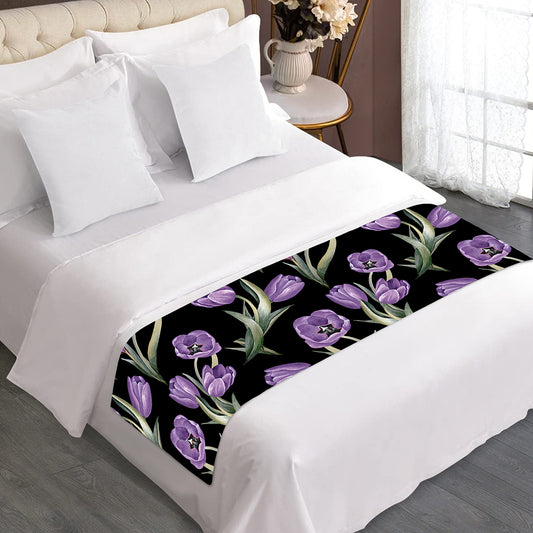 Purple Watercolor Tulip Pattern Print Bed Runner