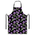 Purple Watercolor Tulip Pattern Print Bib Apron With Pocket