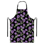 Purple Watercolor Tulip Pattern Print Bib Apron With Pocket