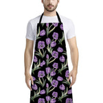 Purple Watercolor Tulip Pattern Print Bib Apron With Pocket