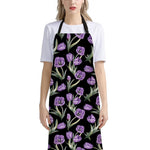 Purple Watercolor Tulip Pattern Print Bib Apron With Pocket