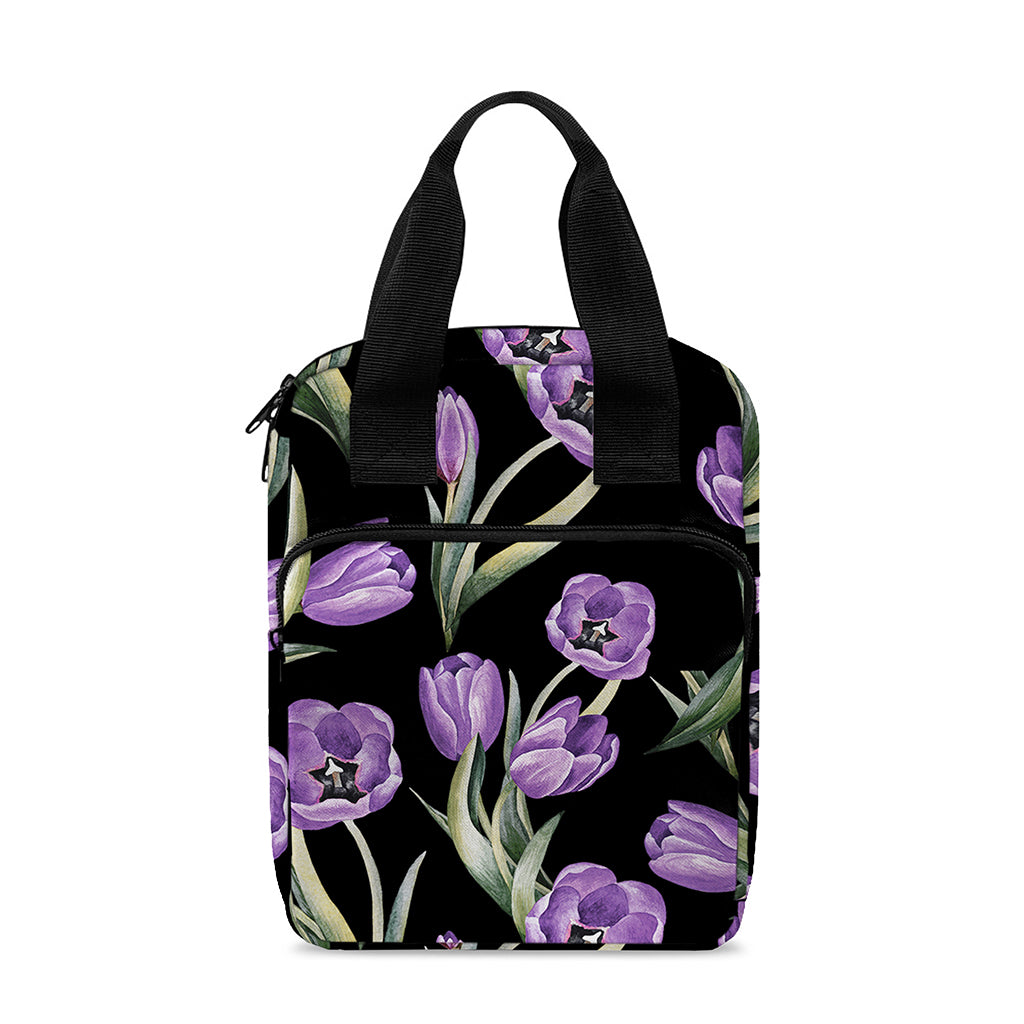 Purple Watercolor Tulip Pattern Print Bible Tote Bag
