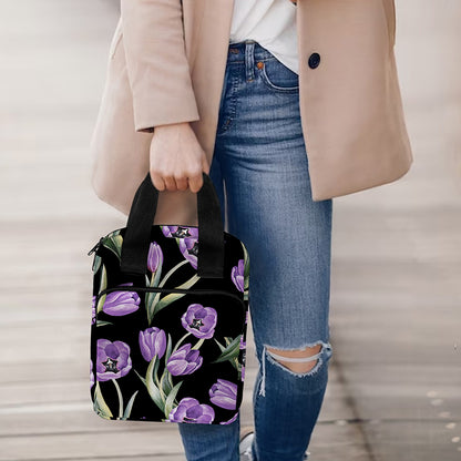 Purple Watercolor Tulip Pattern Print Bible Tote Bag