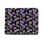 Purple Watercolor Tulip Pattern Print Bifold Wallet