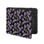 Purple Watercolor Tulip Pattern Print Bifold Wallet