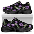 Purple Watercolor Tulip Pattern Print Black Chunky Shoes