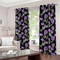 Purple Watercolor Tulip Pattern Print Dimout Grommet Curtains