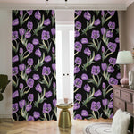 Purple Watercolor Tulip Pattern Print Blackout Pencil Pleat Curtains