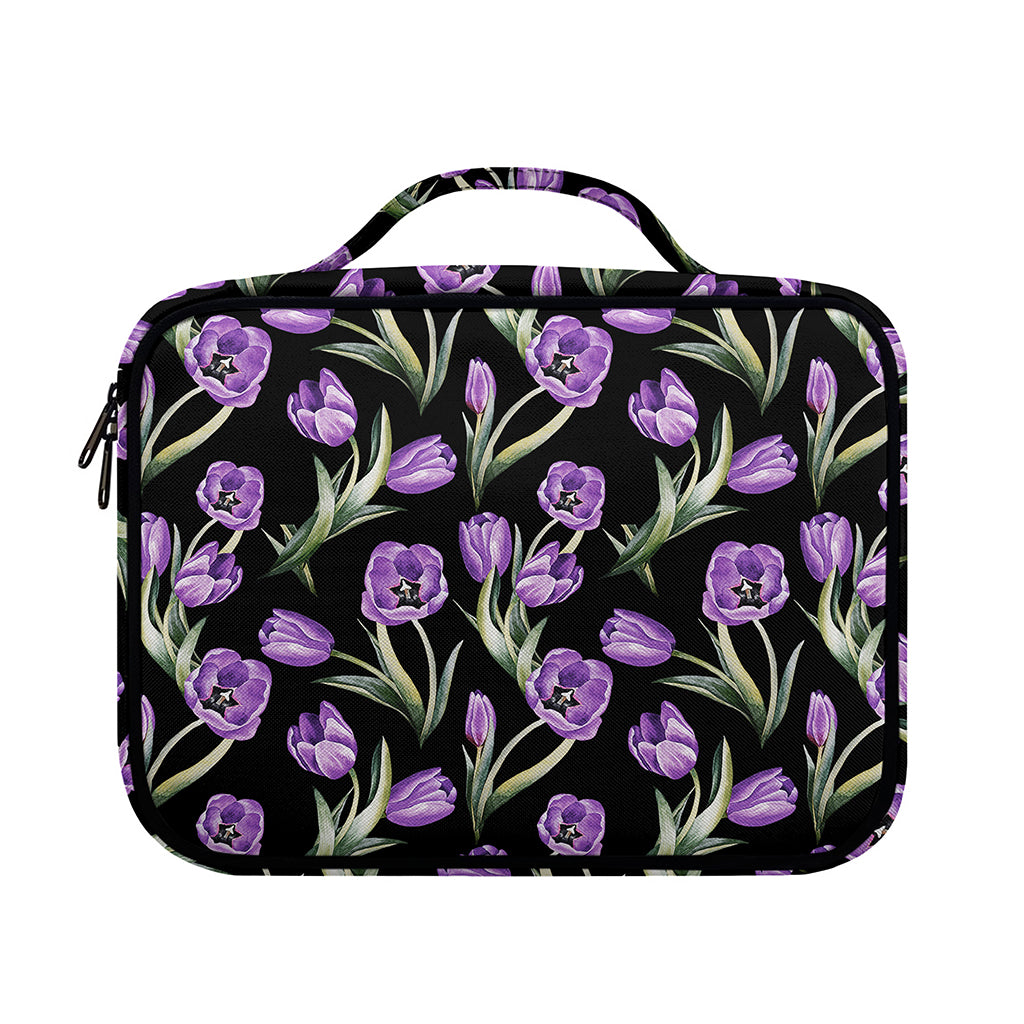 Purple Watercolor Tulip Pattern Print Briefcase Bible Bag