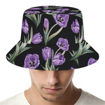 Purple Watercolor Tulip Pattern Print Bucket Hat