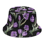 Purple Watercolor Tulip Pattern Print Bucket Hat