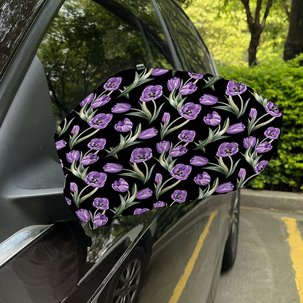 Purple Watercolor Tulip Pattern Print Car Side Mirror Covers