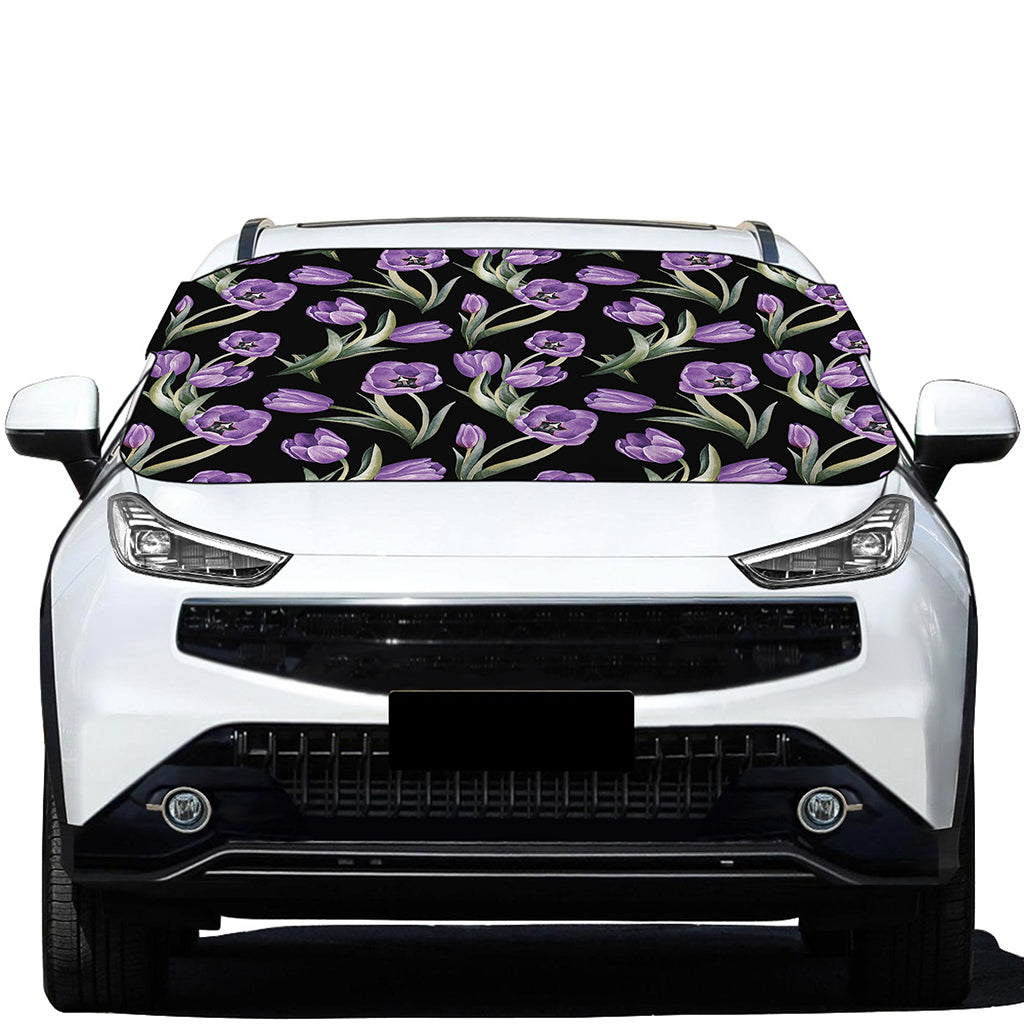 Purple Watercolor Tulip Pattern Print Car Windshield Snow Cover