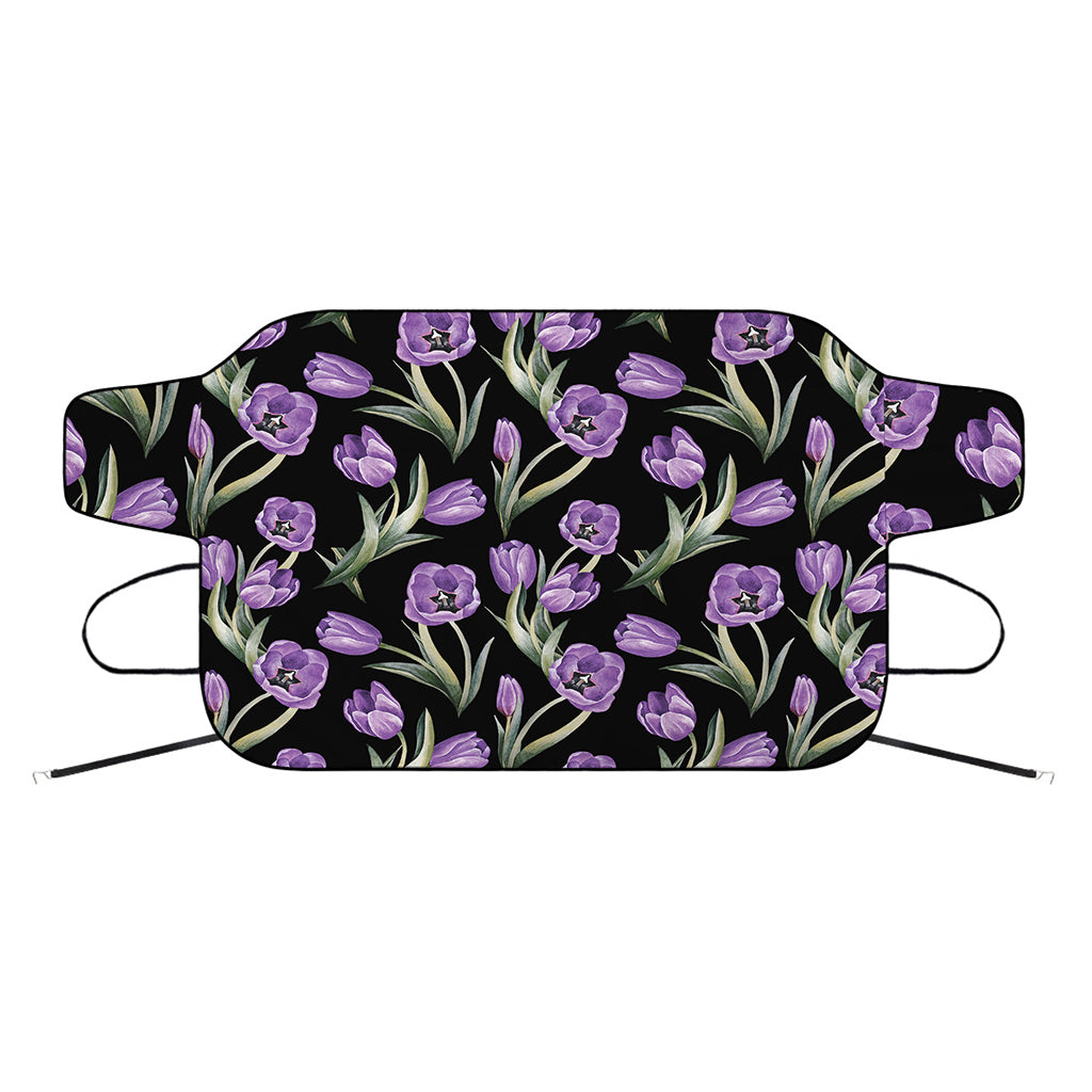 Purple Watercolor Tulip Pattern Print Car Windshield Snow Cover