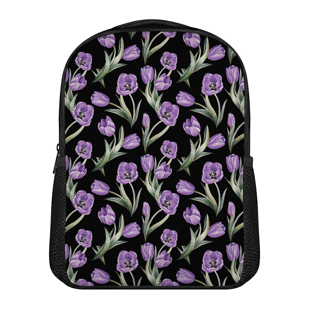Purple Watercolor Tulip Pattern Print Casual Backpack