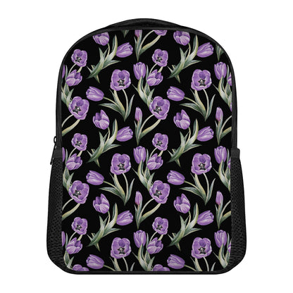 Purple Watercolor Tulip Pattern Print Casual Backpack