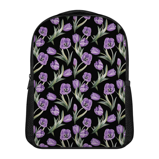 Purple Watercolor Tulip Pattern Print Casual Backpack