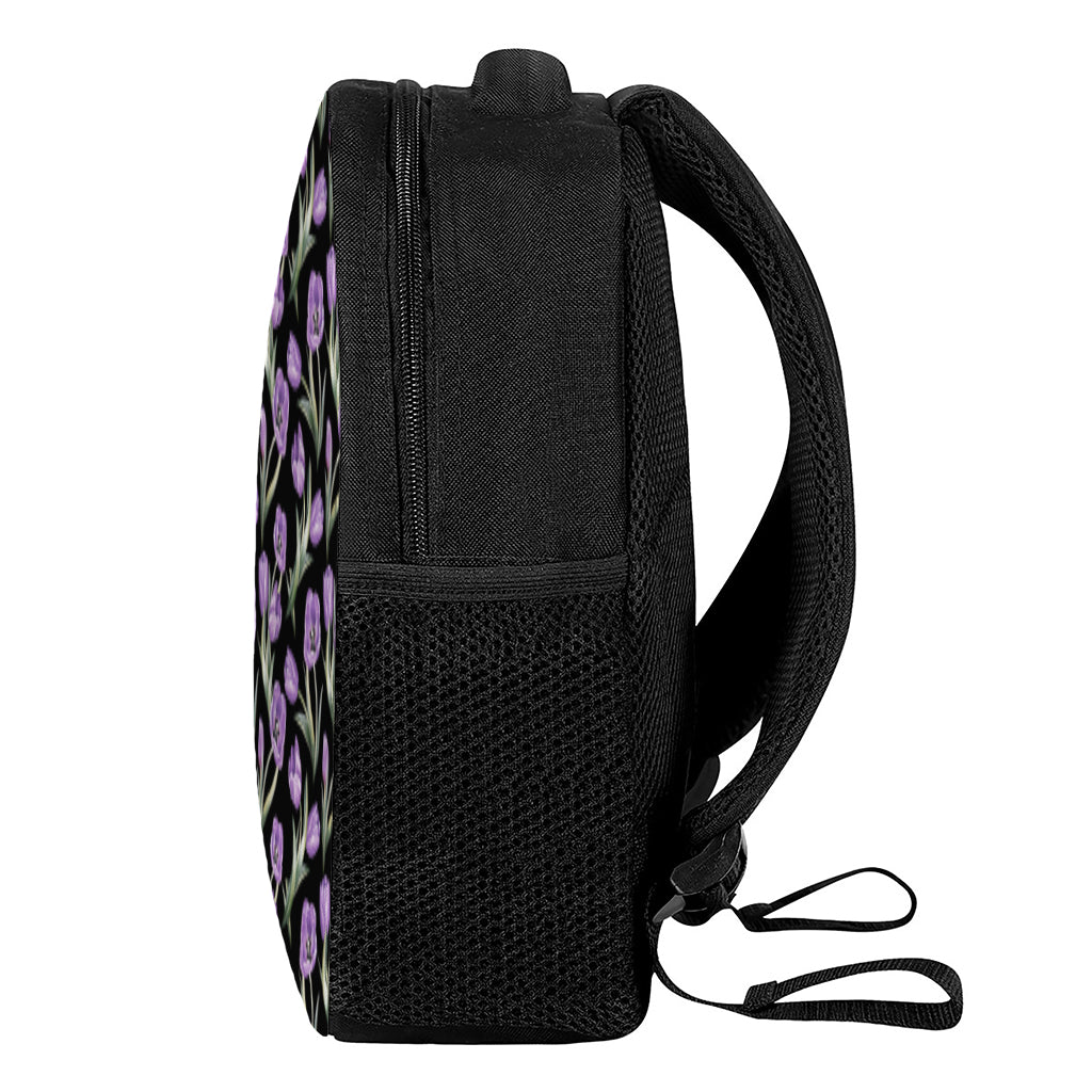 Purple Watercolor Tulip Pattern Print Casual Backpack
