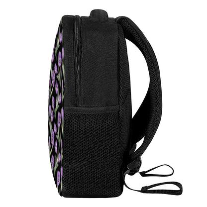 Purple Watercolor Tulip Pattern Print Casual Backpack