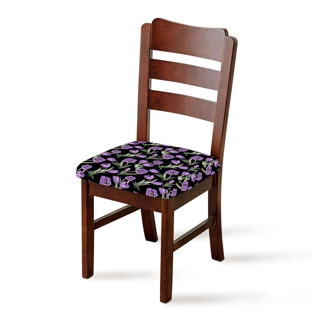 Purple Watercolor Tulip Pattern Print Chair Cushion Cover