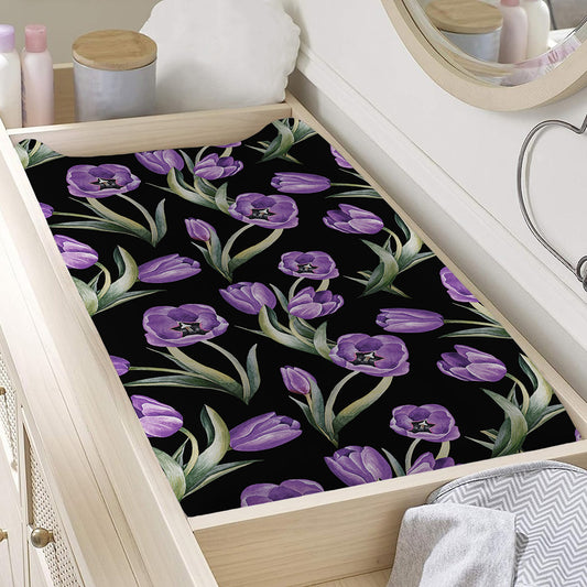 Purple Watercolor Tulip Pattern Print Changing Pad Cover