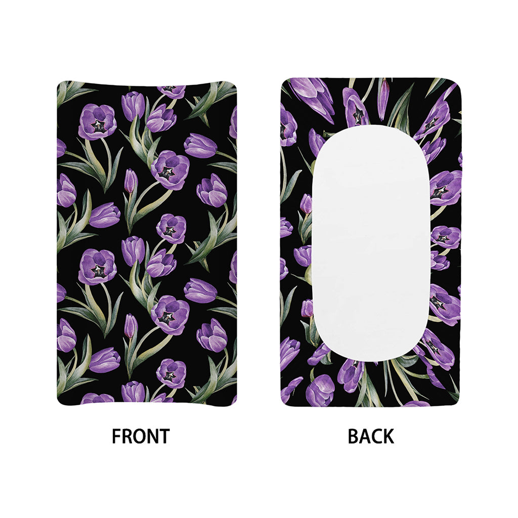 Purple Watercolor Tulip Pattern Print Changing Pad Cover